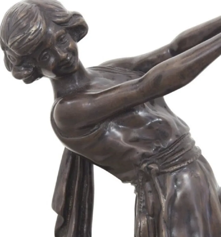 Casa Padrino Luxus Bronzefigur tanzende Dame Bronze / Dunkelbraun 22 x 11 x H. 51 cm - Dekofigur auf Holzsockel