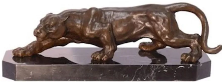 Casa Padrino Luxus Bronzefigur Panther Bronzefarben / Schwarz 42,8 x 14,9 x H. 13,8 cm - Elegante Bronze Skulptur mit Marmorsockel - Deko Accessoires
