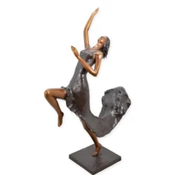 Casa Padrino Luxus Bronzefigur Tänzerin im fliegenden Kleid Bronze / Gold / Braun 43 x 94 x H. 133 cm - Große Bronze Skulptur - Barock & Art Deco Deko