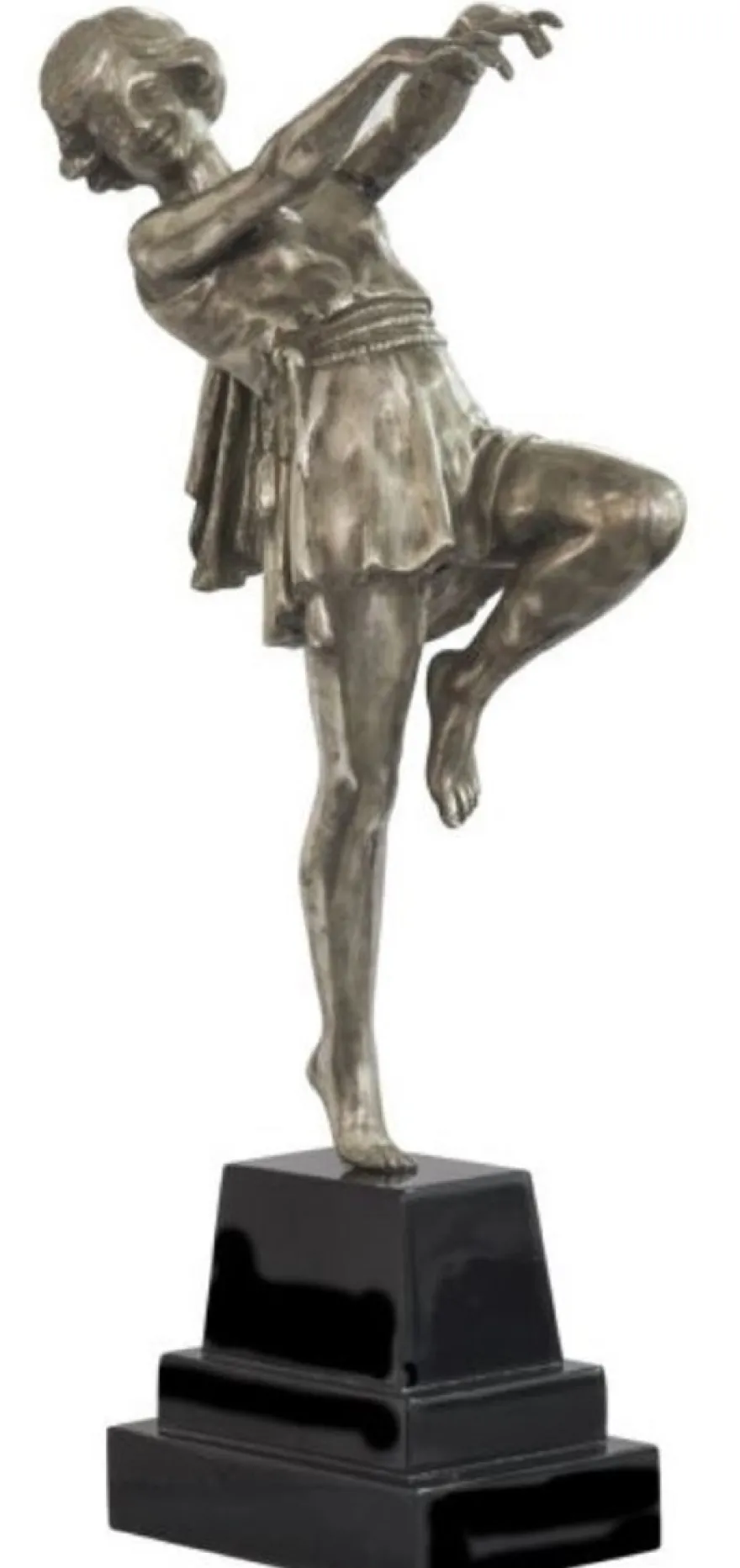 Casa Padrino Luxus Bronzefigur tanzende Dame Silber / Schwarz 22 x 11 x H. 51 cm - Dekofigur auf Holzsockel