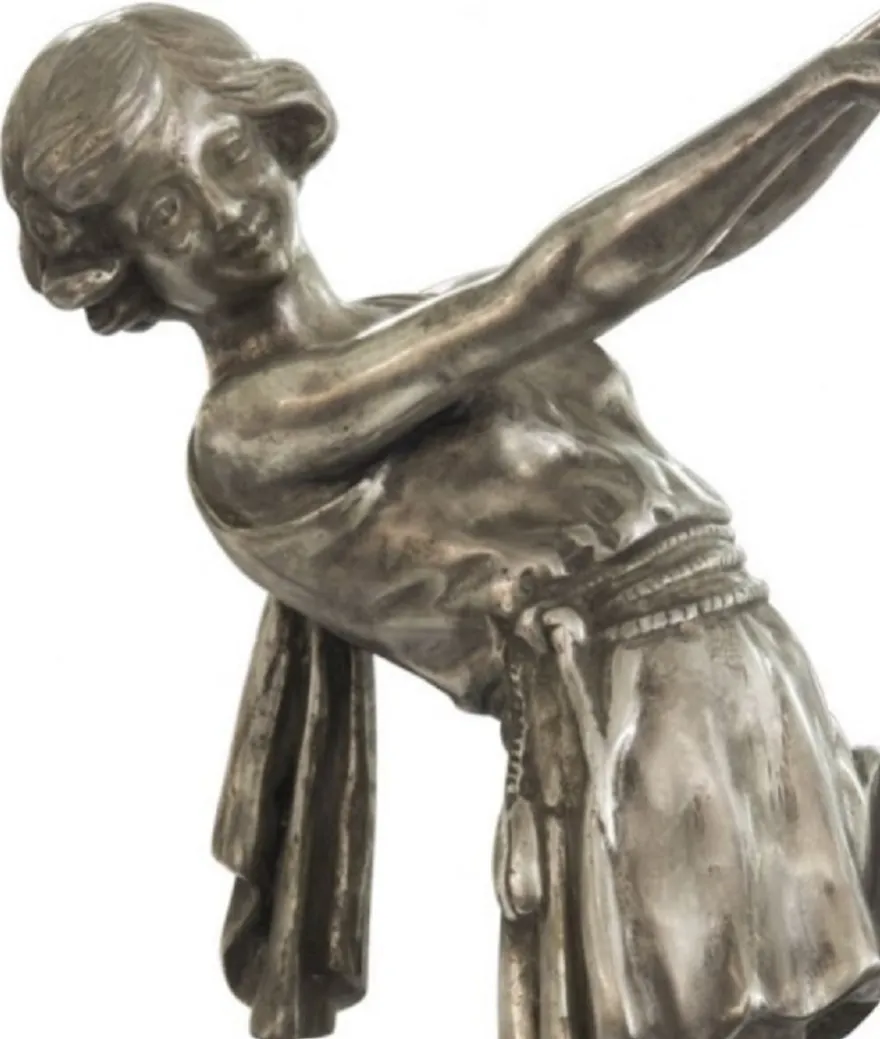 Casa Padrino Luxus Bronzefigur tanzende Dame Silber / Schwarz 22 x 11 x H. 51 cm - Dekofigur auf Holzsockel