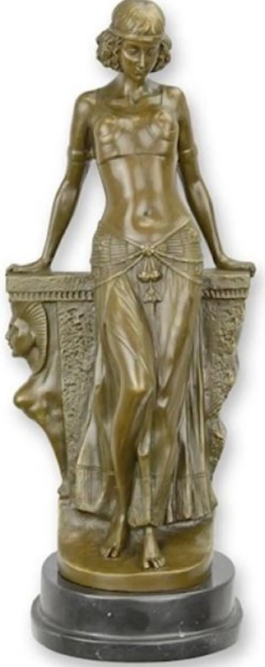 Casa Padrino Luxus Bronze Figur Ägyptische Tänzerin 15,5 x 13,5 x H. 38 cm - Bronze Skulptur mit Marmorsockel - Bronze Dekofigur - Schreibtisch Deko - Wohnzimmer Deko - Luxus Deko Accessoires