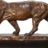 Casa Padrino Luxus Bronzefigur Panther Bronzefarben / Schwarz 52 x 16 x H. 23 cm - Elegante Bronze Skulptur mit Marmorsockel - Deko Accessoires