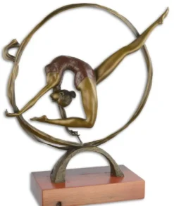 Casa Padrino Luxus Bronzefigur Turnerin mit Seil Bronze / Braun 44 x 15,8 x H. 49,7 cm - Bronze Skulptur mit Holzsockel - Dekofigur