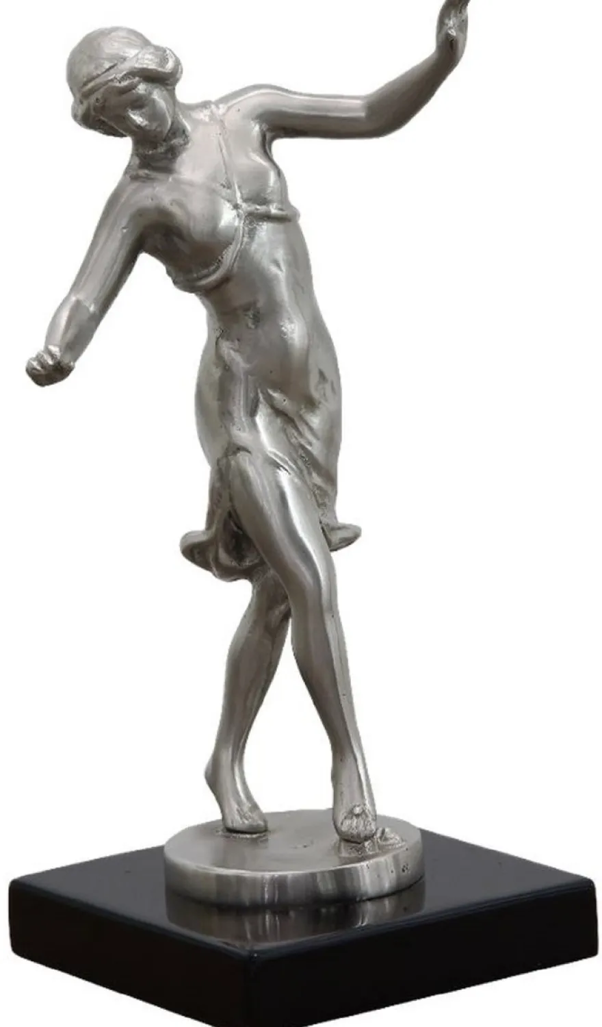 Casa Padrino Luxus Bronzefigur tanzende Frau Silber / Schwarz 10 x 13 x H. 23 cm - Bronze Skulptur mit Holzsockel - Schreibtisch Deko - Wohnzimmer Deko - Luxus Kollektion