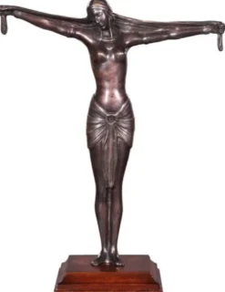 Casa Padrino Luxus Bronzefigur Lady Bronze / Braun 41 x 19 x H. 53 cm - Deko Figur auf Holzsockel