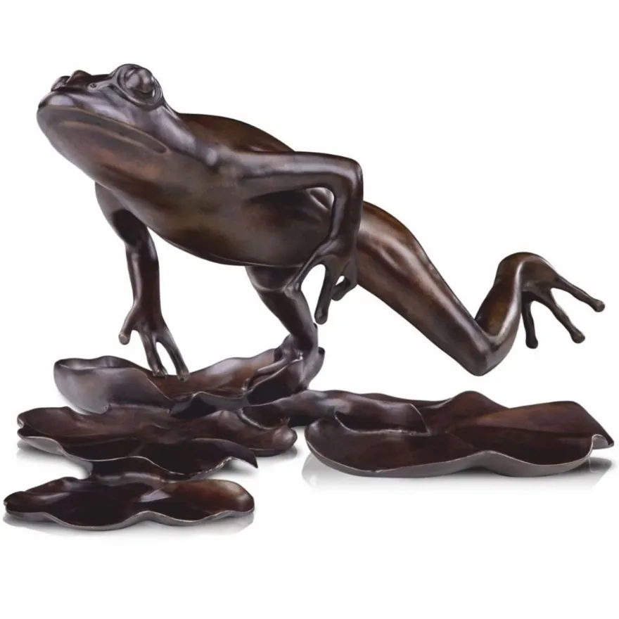 Casa Padrino Luxus Bronze Figur Frosch 39 cm - Deko Bronze Skulptur