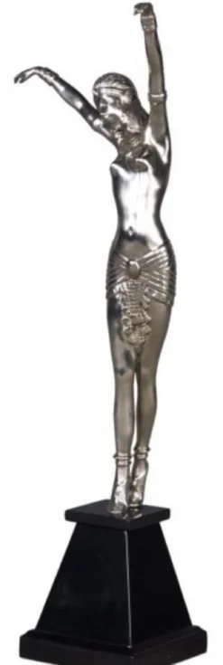 Casa Padrino Luxus Bronzefigur Cleopatra Silber / Schwarz 15 x 15 x H. 71 cm - Dekofigur auf Holzsockel