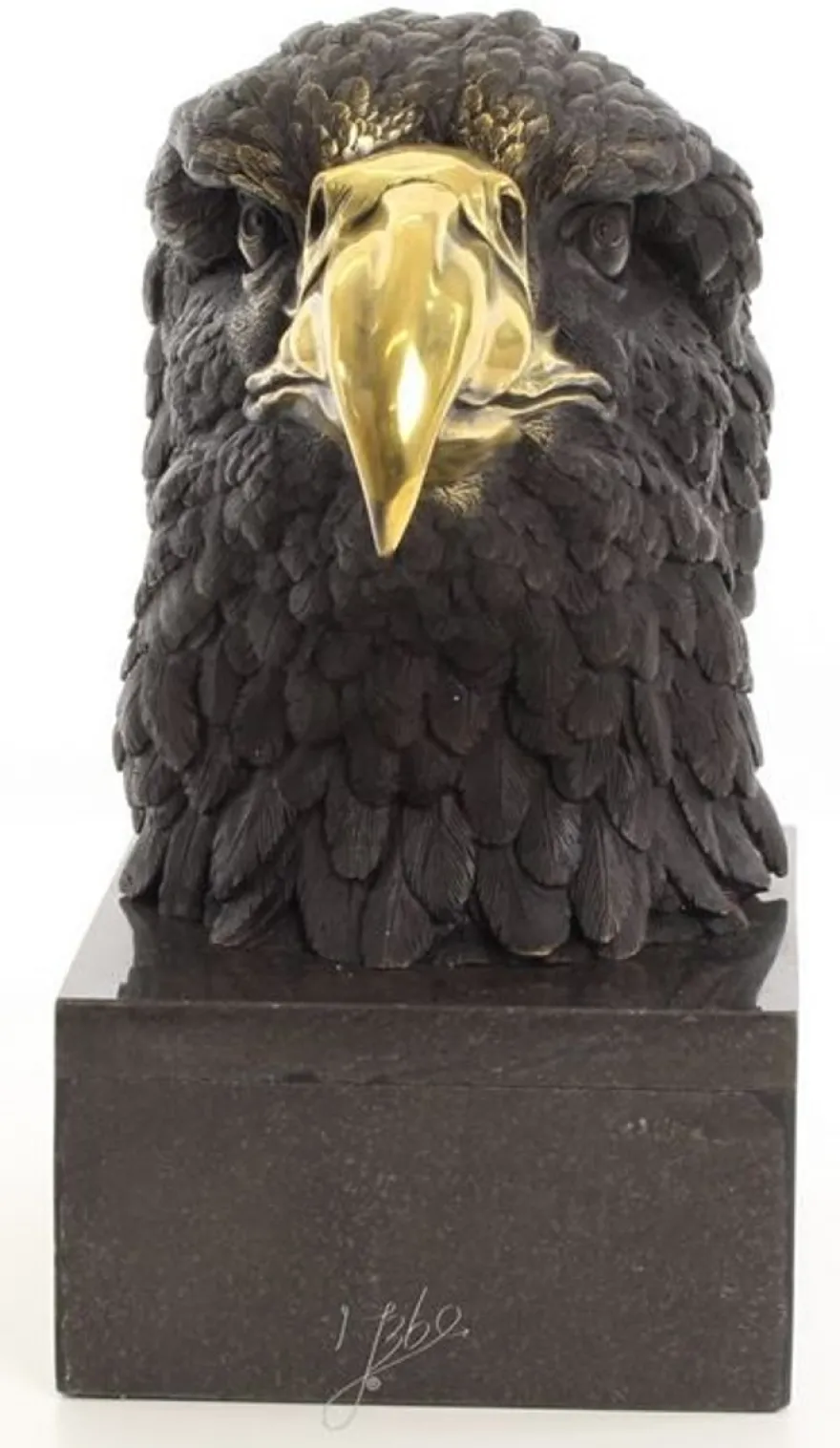 Casa Padrino Luxus Bronzefigur Adlerkopf auf Marmorsockel Schwarz / Gold Wohnzimmer Deko Skulptur Bronze
