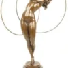 Casa Padrino Luxus Bronze Figur Hula Hoop Tänzerin Bronze / Schwarz 26,5 x 19,9 x H. 69,2 cm - Deko Bronze Skulptur mit Marmorsockel - Deko Accessoires