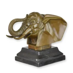 Casa Padrino Luxus Bronzefigur Elefantenkopf Bronze / Schwarz 17,9 x 17,6 x H. 16,2 cm - Bronze Skulptur mit Marmorsockel - Elefant Deko Figur - Tier Skulptur