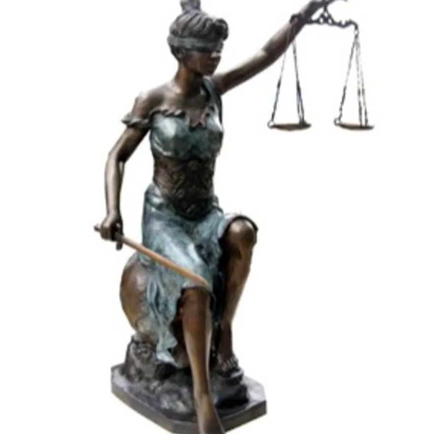 Casa Padrino Luxus Bronzefigur Lady Justice auf Marmorsockel - Justitia Statue, Bronze & Marmor, Höhe 83 cm