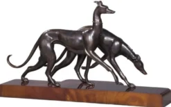 Casa Padrino Luxus Bronzefiguren mit Holzsockel Windhunde Bronze / Braun 76 x 22 x H. 43 cm - Luxus Dekofiguren