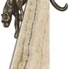 Casa Padrino Luxus Bronzefigur Panther Bronze / Beige 17 x 6 x H. 28 cm - Elegante Dekofigur auf Natursteinsockel