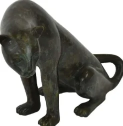 Casa Padrino Luxus Bronzefigur Gepard Schwarz / Grün 20 x 33 x H. 22 cm - Bronze Skulptur - Dekofigur - Luxus Deko Accessoires