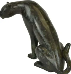 Casa Padrino Luxus Bronzefigur Gepard Schwarz / Grün 20 x 33 x H. 22 cm - Bronze Skulptur - Dekofigur - Luxus Deko Accessoires