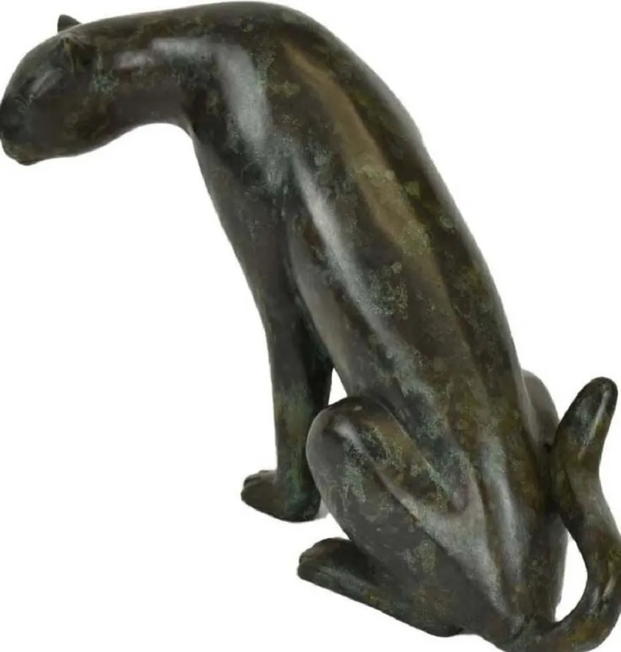 Casa Padrino Luxus Bronzefigur Gepard Schwarz / Grün 20 x 33 x H. 22 cm - Bronze Skulptur - Dekofigur - Luxus Deko Accessoires