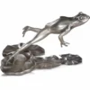 Casa Padrino Luxus Bronze Figur Frosch Silber 39 cm - Deko Bronze Skulptur