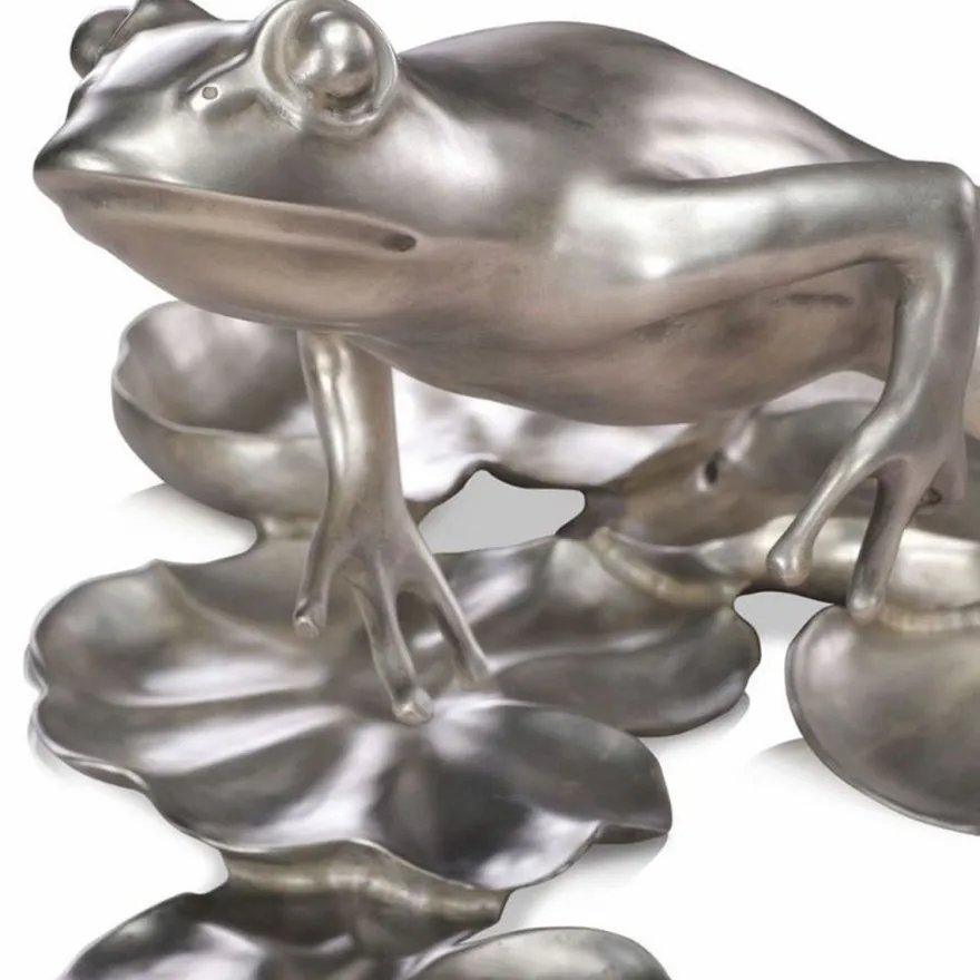 Casa Padrino Luxus Bronze Figur Frosch Silber 39 cm - Deko Bronze Skulptur
