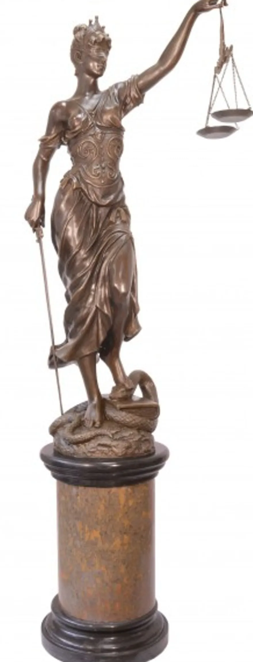 Casa Padrino Luxus Bronze Figur Justitia Skulptur auf Natursteinsockel, Höhe 190 cm
