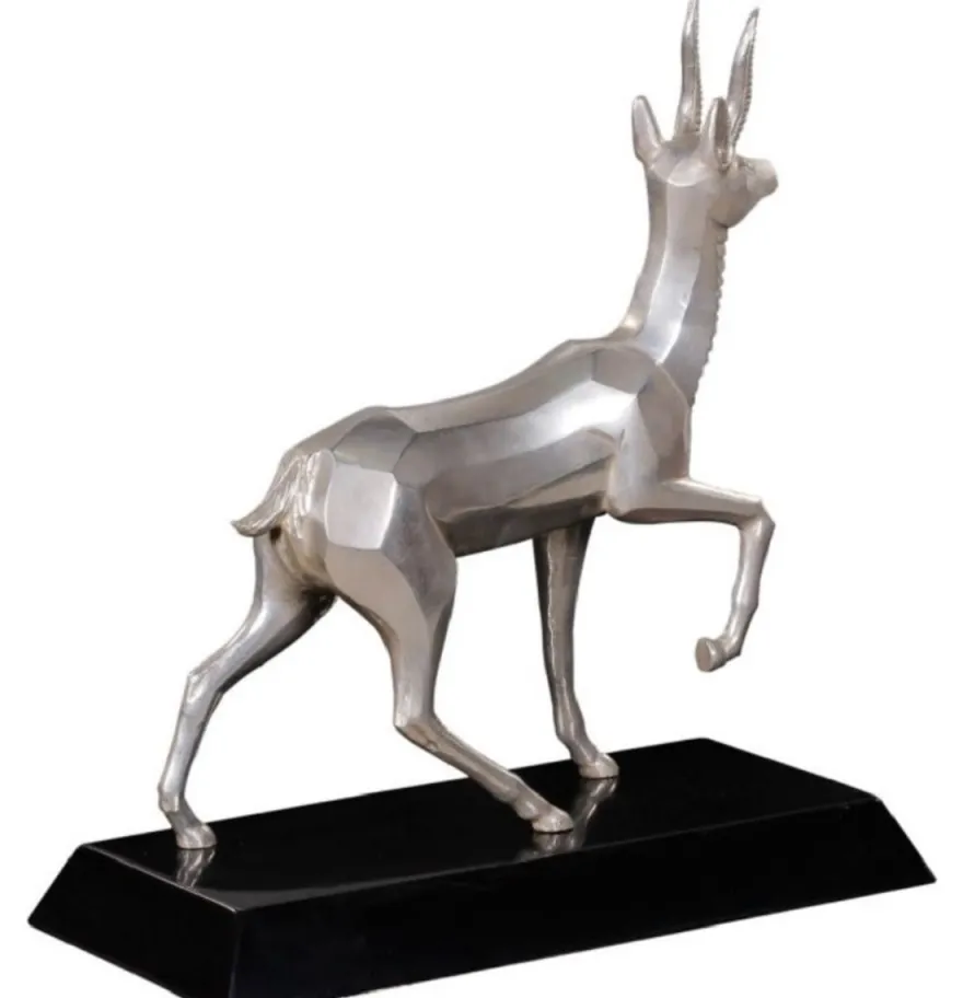 Casa Padrino Luxus Bronzefigur Antilope Silber / Schwarz 35 x 17 x H. 37 cm - Dekofigur mit Holzsockel