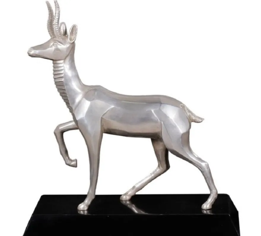 Casa Padrino Luxus Bronzefigur Antilope Silber / Schwarz 35 x 17 x H. 37 cm - Dekofigur mit Holzsockel