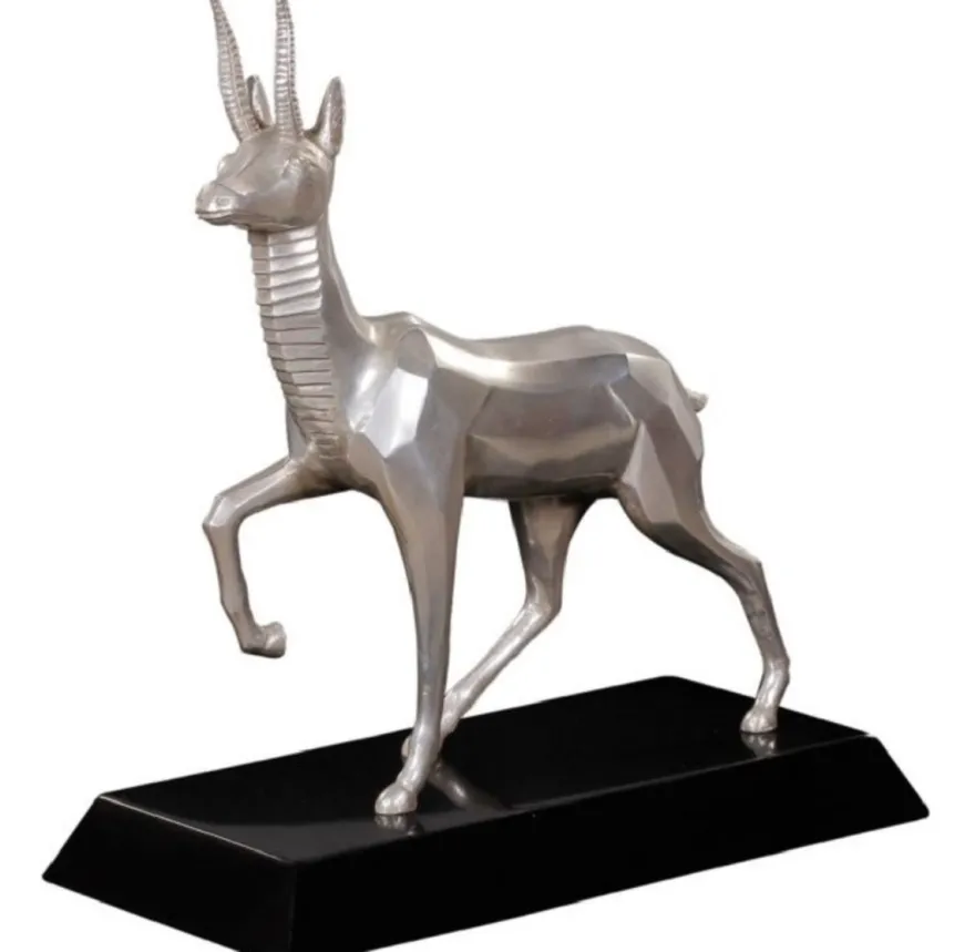Casa Padrino Luxus Bronzefigur Antilope Silber / Schwarz 35 x 17 x H. 37 cm - Dekofigur mit Holzsockel