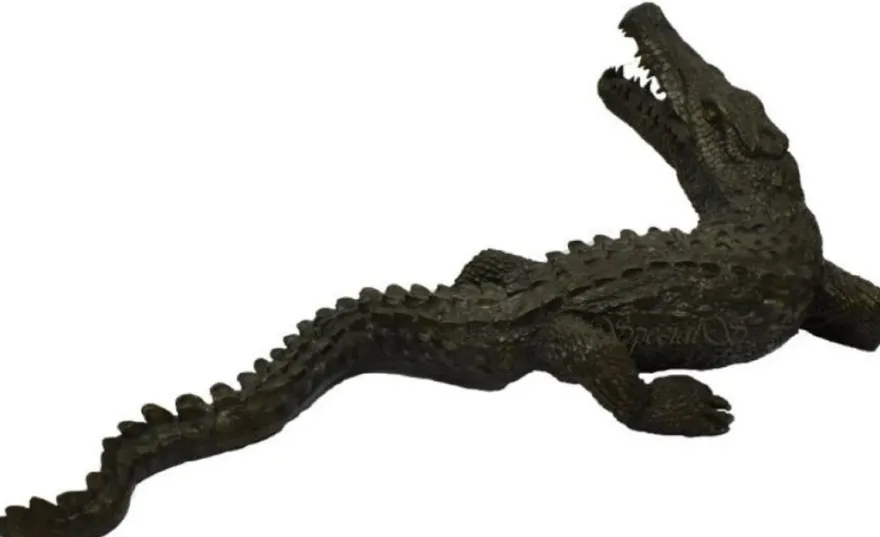 Casa Padrino Luxus Bronzefigur Krokodil Bronzefarben 180 x 90 x H. 65 cm - Luxus Bronze Skulptur - Dekofigur - Luxus Qualität