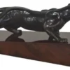 Casa Padrino Luxus Bronzefigur Puma Schwarz / Dunkelbraun 60 x 17 x H. 20 cm - Elegante Dekofigur auf Holzsockel