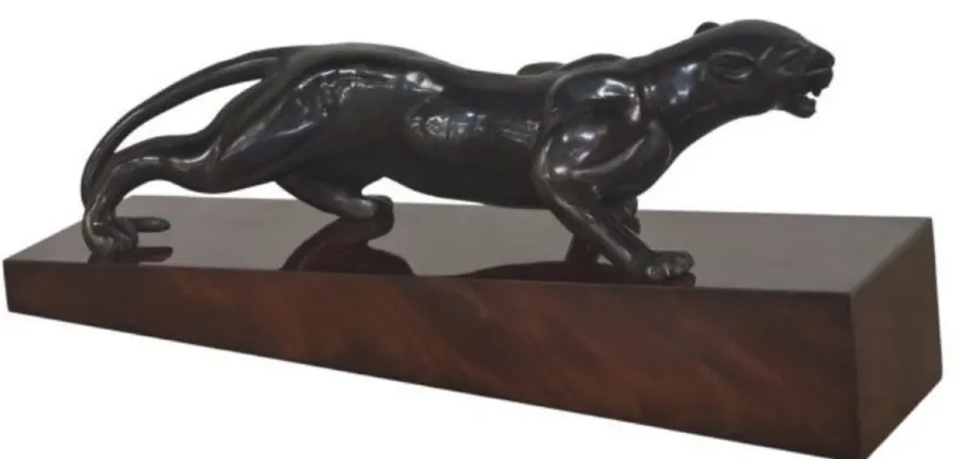 Casa Padrino Luxus Bronzefigur Puma Schwarz / Dunkelbraun 60 x 17 x H. 20 cm - Elegante Dekofigur auf Holzsockel