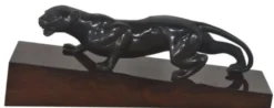 Casa Padrino Luxus Bronzefigur Puma Schwarz / Dunkelbraun 60 x 17 x H. 20 cm - Elegante Dekofigur auf Holzsockel
