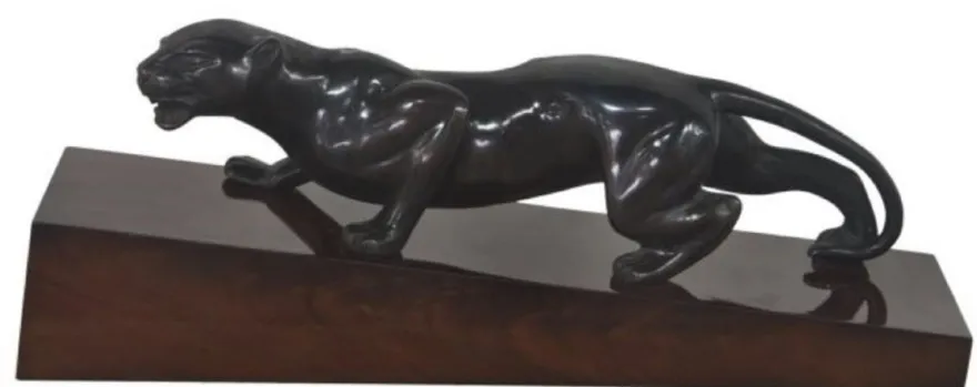 Casa Padrino Luxus Bronzefigur Puma Schwarz / Dunkelbraun 60 x 17 x H. 20 cm - Elegante Dekofigur auf Holzsockel