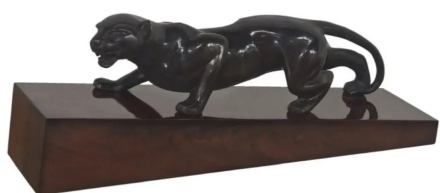 Casa Padrino Luxus Bronzefigur Puma Schwarz / Dunkelbraun 60 x 17 x H. 20 cm - Elegante Dekofigur auf Holzsockel