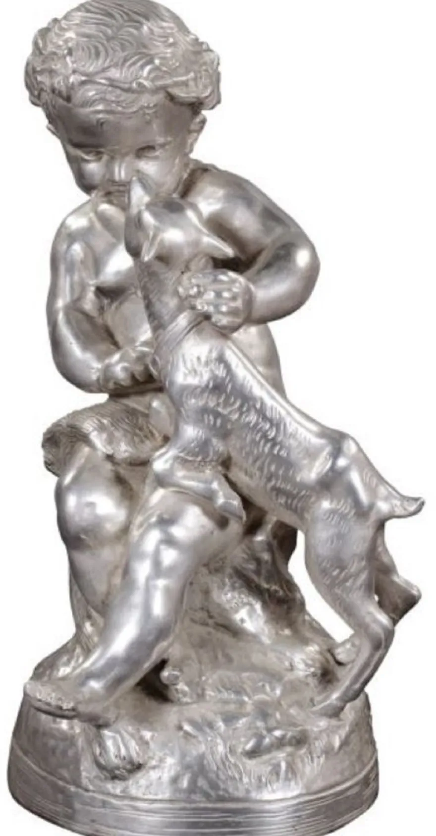 Casa Padrino Luxus Bronzefigur Engel mit Lamm Silber 21 x 20 x H. 38 cm - Deko Bronze Skulptur