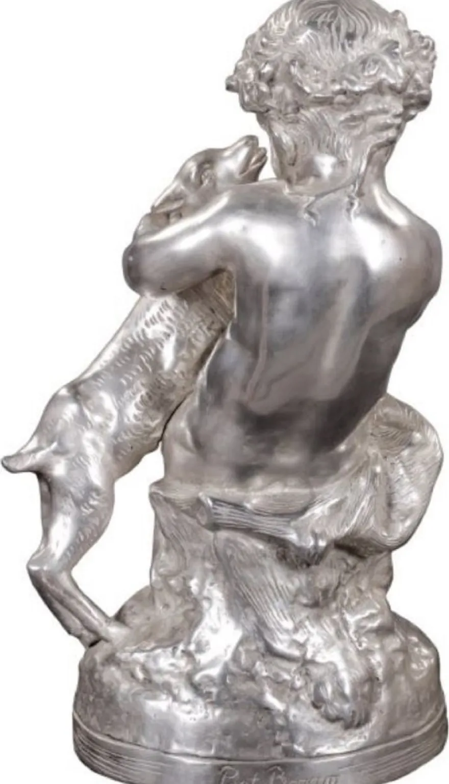 Casa Padrino Luxus Bronzefigur Engel mit Lamm Silber 21 x 20 x H. 38 cm - Deko Bronze Skulptur