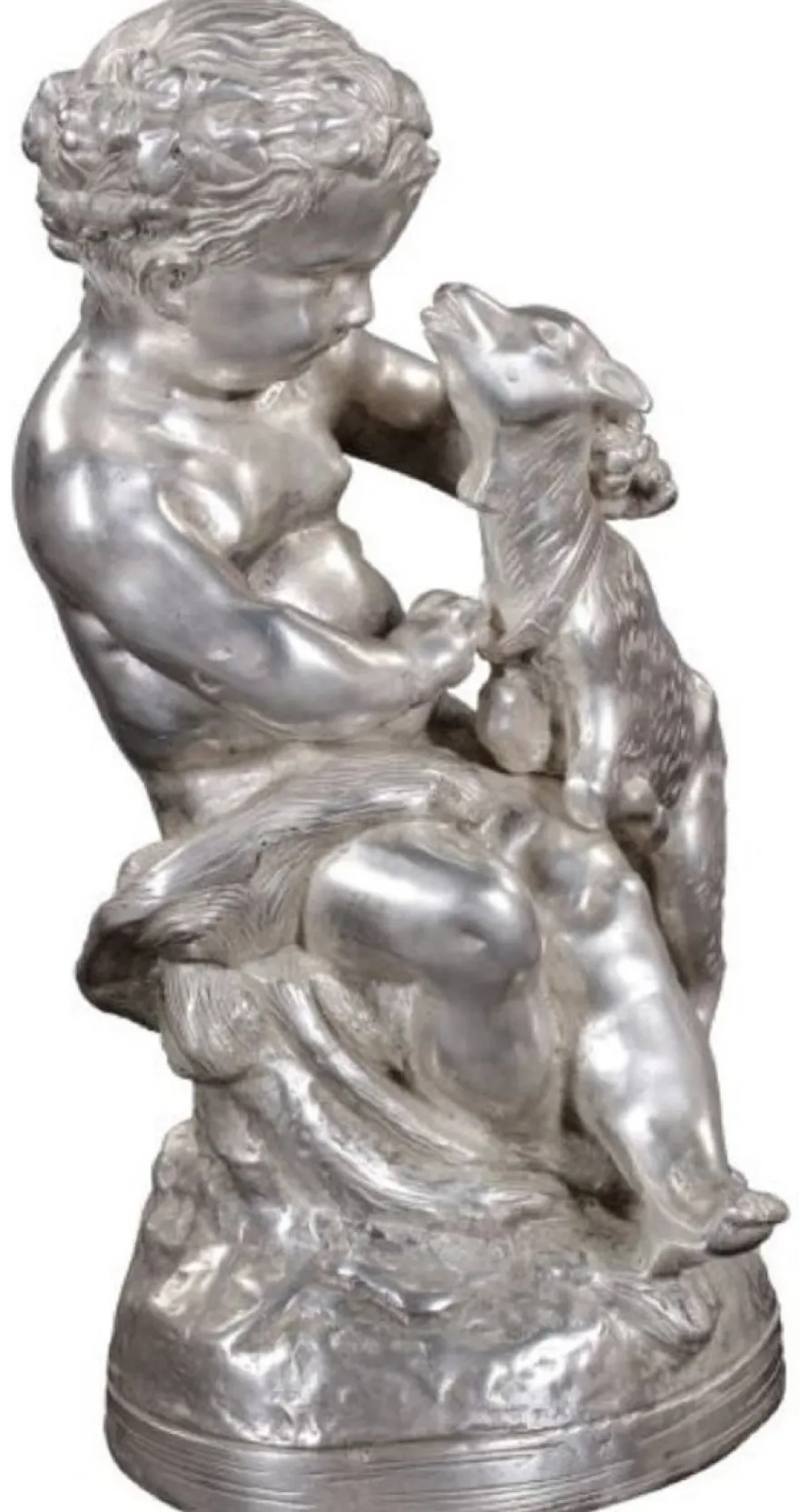 Casa Padrino Luxus Bronzefigur Engel mit Lamm Silber 21 x 20 x H. 38 cm - Deko Bronze Skulptur