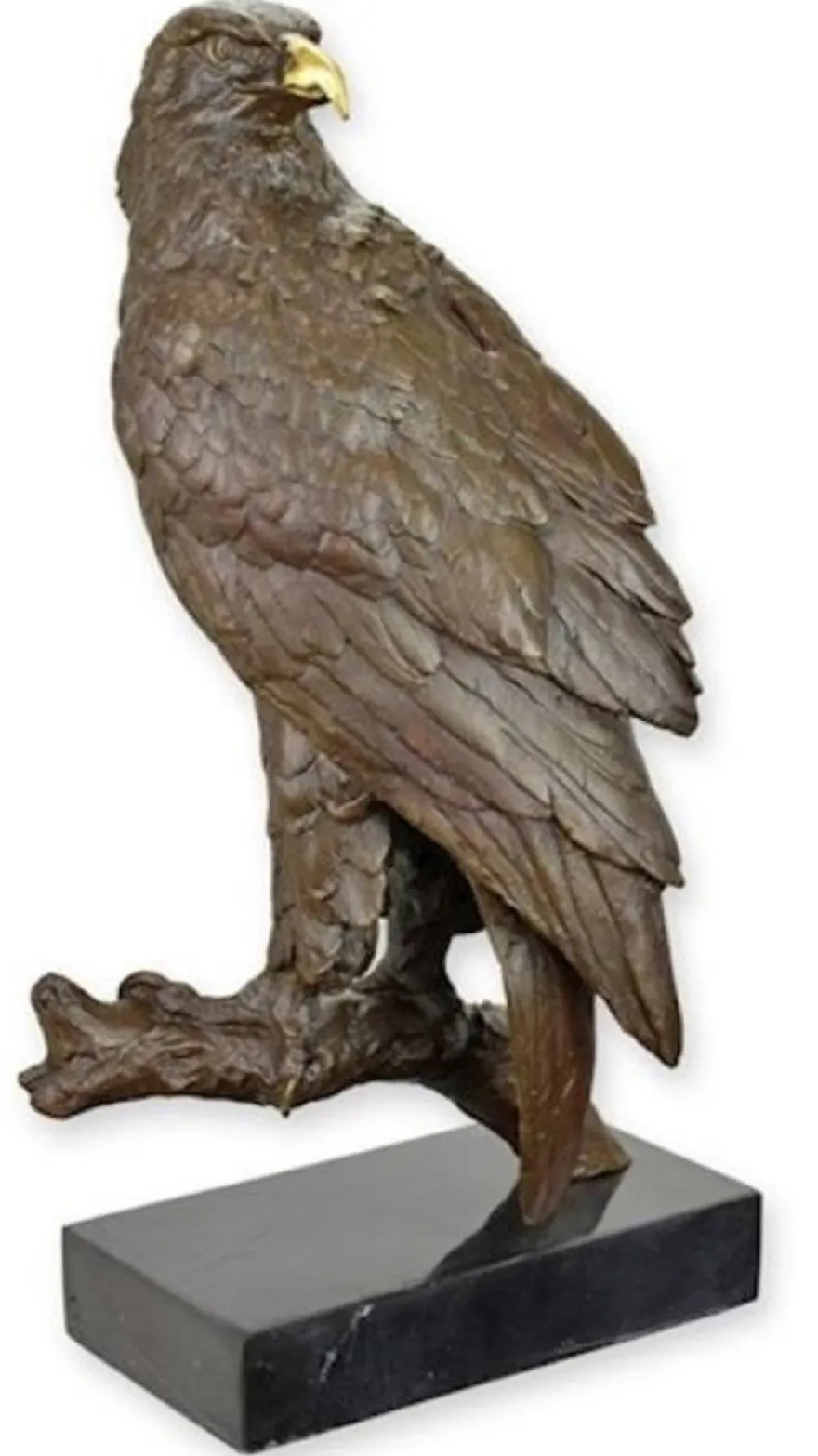 Casa Padrino Luxus Bronze Figur Adler auf Ast mit Marmorsockel Bronze / Gold / Schwarz 17,1 x 26,3 x H. 46 cm - Bronze Skulptur - Deko Figur - Deko Accessoires