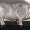 Casa Padrino Luxus Bronzefigur Schwein auf Holzsockel Silber / Schwarz 35 x 17 x H. 19 cm - Versilberte Deko Figur