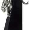 Casa Padrino Luxus Bronzefigur Panther Silber / Schwarz 17 x 6 x H. 28 cm - Elegante Dekofigur auf Holzsockel