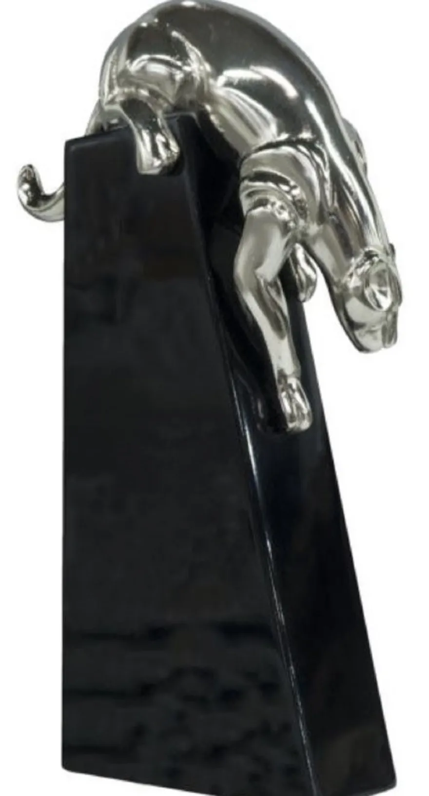 Casa Padrino Luxus Bronzefigur Panther Silber / Schwarz 17 x 6 x H. 28 cm - Elegante Dekofigur auf Holzsockel
