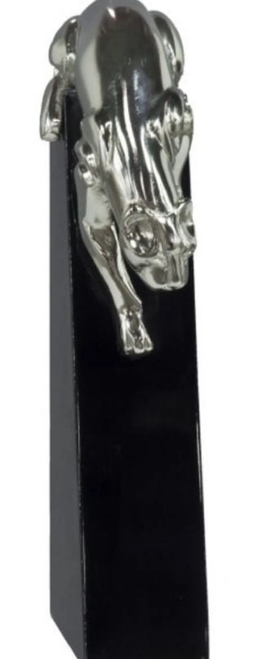 Casa Padrino Luxus Bronzefigur Panther Silber / Schwarz 17 x 6 x H. 28 cm - Elegante Dekofigur auf Holzsockel