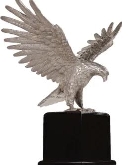 Casa Padrino Luxus Bronzefigur Adler Silber / Schwarz 40 x 20 x H. 37 cm - Versilberte Bronze Skulptur mit Sockel - Schreibtisch Deko - Wohnzimmer Deko - Luxus Qualität