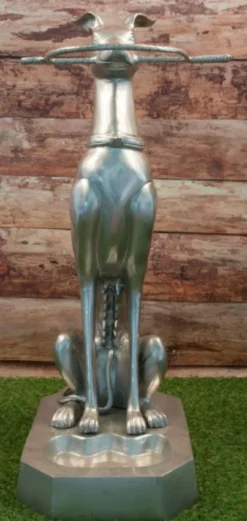 Casa Padrino Luxus Bronze Schirmständer Skulptur Windhund Silber 38 x 43 x H. 81 cm - Deko Bronzefigur - Luxus Kollektion