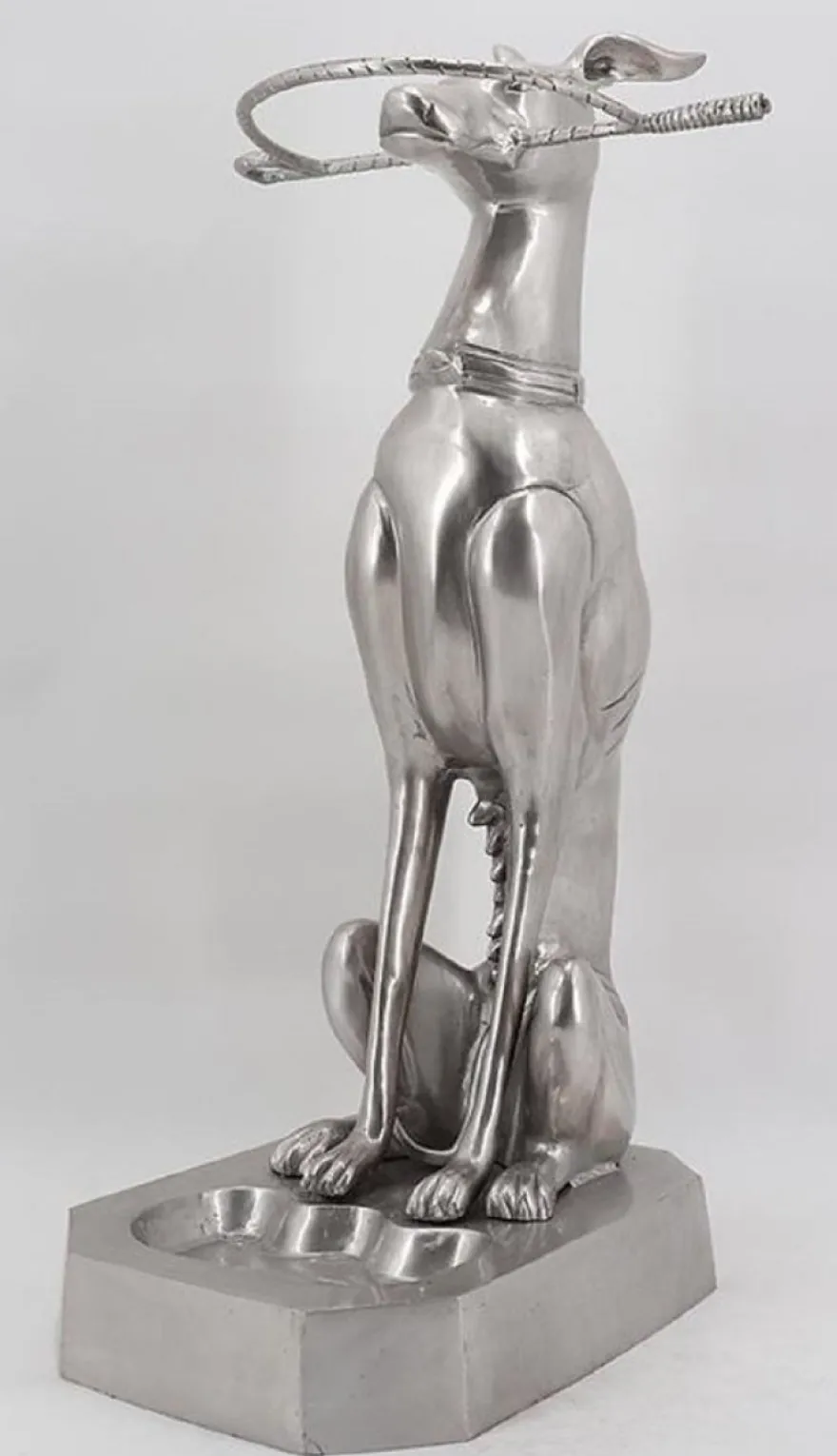 Casa Padrino Luxus Bronze Schirmständer Skulptur Windhund Silber 38 x 43 x H. 81 cm - Deko Bronzefigur - Luxus Kollektion