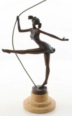 Casa Padrino Luxus Bronze Skulptur Ballerina Bronze / Beige 20,3 x 10,2 x H. 30 cm - Deko Bronzefigur mit Natursteinsockel