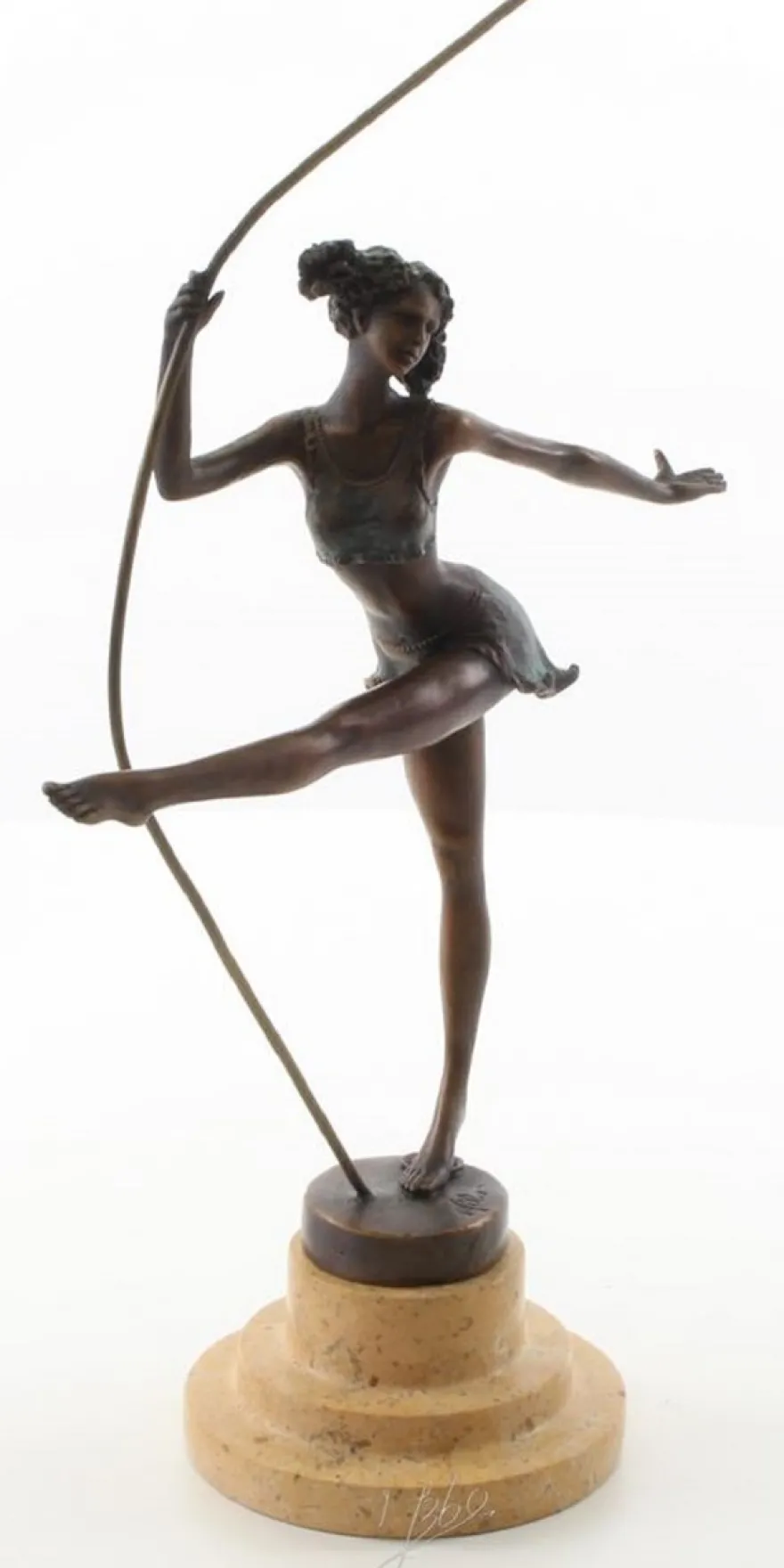 Casa Padrino Luxus Bronze Skulptur Ballerina Bronze / Beige 20,3 x 10,2 x H. 30 cm - Deko Bronzefigur mit Natursteinsockel