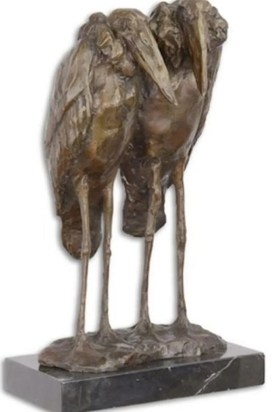 Casa Padrino Luxus Bronze Skulptur Marabu Störche Bronze / Schwarz 21,2 x 16,7 x H. 35,8 cm - Bronzefigur mit Marmorsockel - Dekofigur