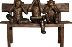 Casa Padrino Luxus Bronze Skulptur 3 Affen auf Sitzbank 112 x 46 x H. 76 cm - Wohnzimmer Deko Figur - Luxus Deko Accessoires