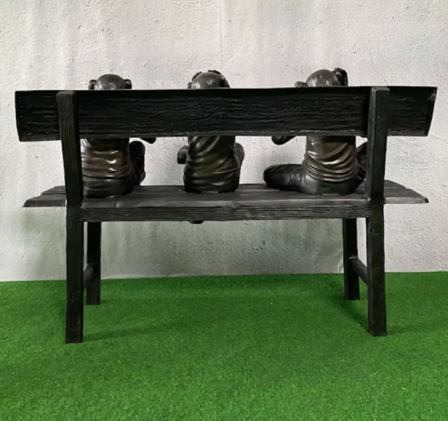 Casa Padrino Luxus Bronze Skulptur 3 Affen auf Sitzbank 112 x 46 x H. 76 cm - Wohnzimmer Deko Figur - Luxus Deko Accessoires