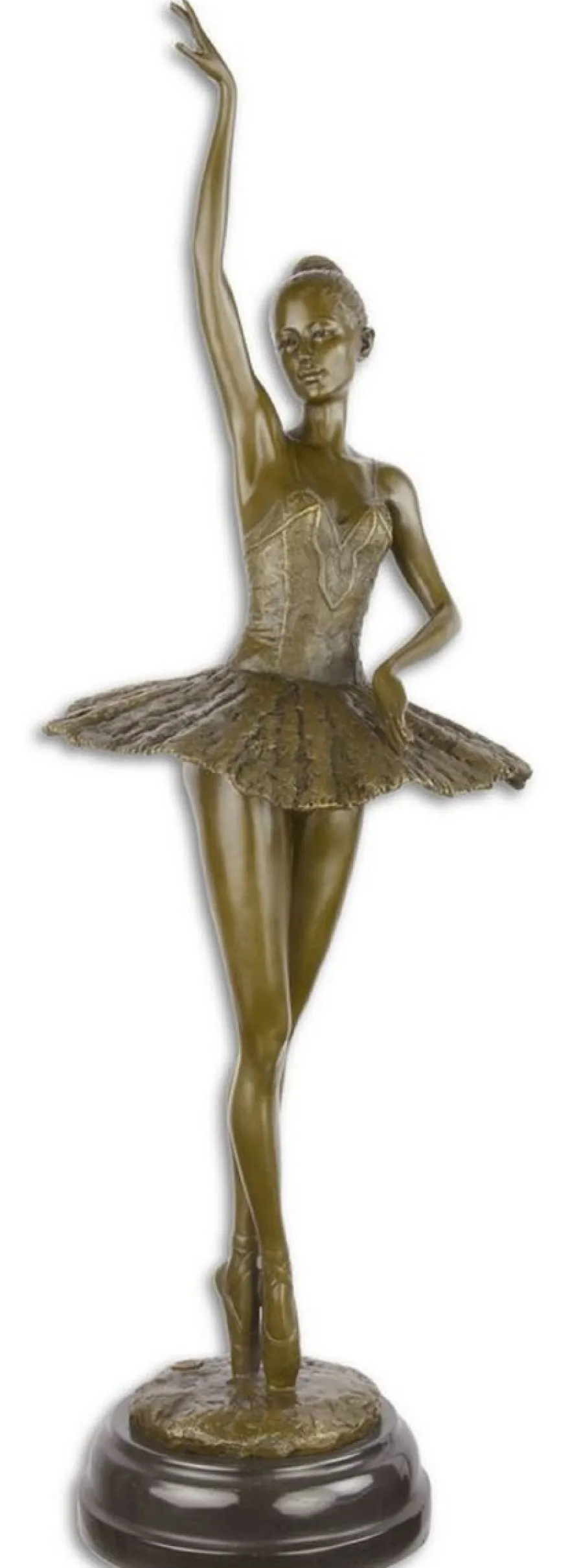 Casa Padrino Luxus Bronze Skulptur mit Marmorsockel Ballerina Bronze / Schwarz 22 x 20,4 x H. 66,5 cm - Bronzefigur - Dekofigur - Deko Accessoires